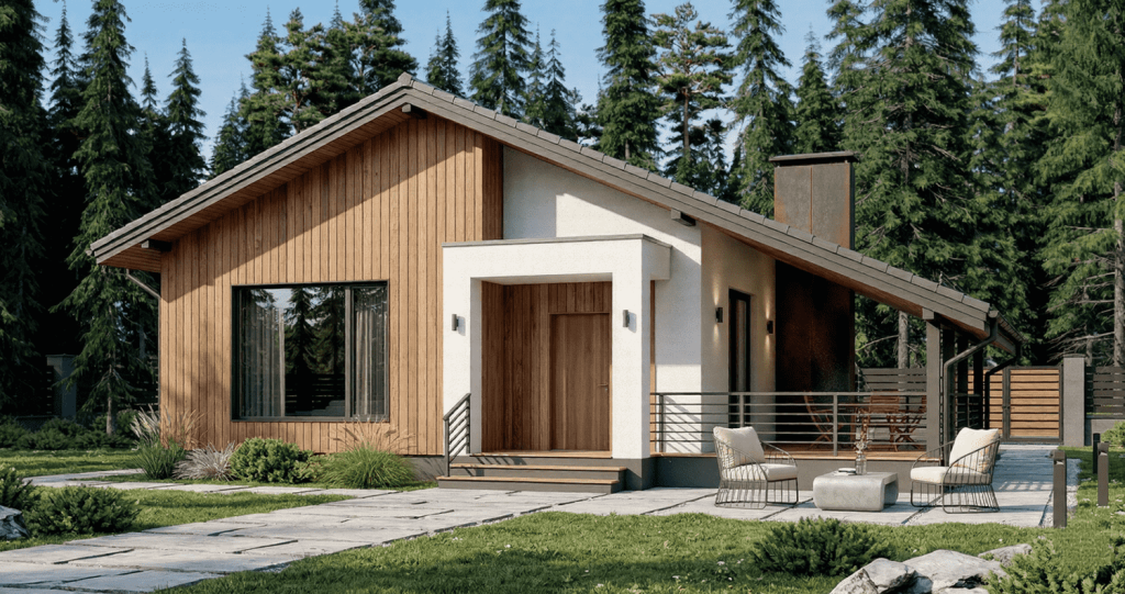 Chalet de madera sostenible construido como segunda residencia para escapadas en el Valle del Guadalhorce, Málaga.